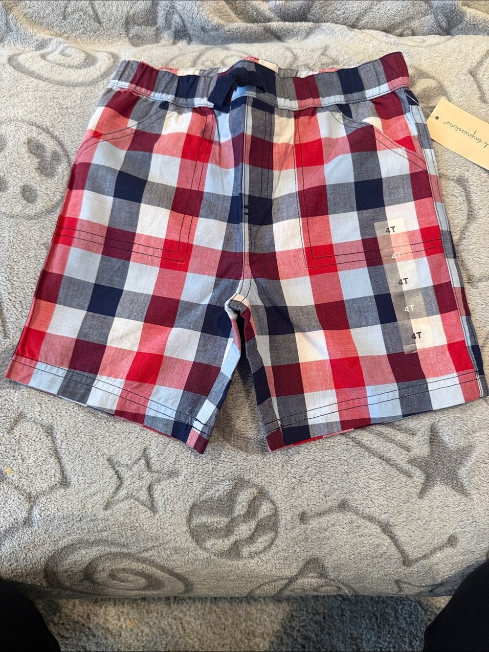 First Impressions Red, Navy & White Plaid Pull-On Shorts